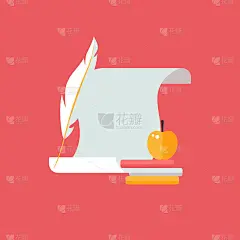 世界诗歌日的设计理念。羽毛笔和书籍的图标，滚动文本。