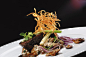 beef with mushrooms sauce and fried onion