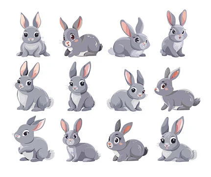 卡通动物矢量 | 图源免费EPS文件 |Bunny cartoon vector set. Cute herbivorous rodent ...