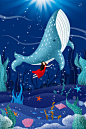 红衣少女 海底世界 梦幻世界 鲸鱼插图插画设计 JY00031