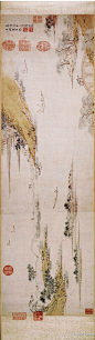 中国艺术品收藏#山水画#【 明 陆治 《石湖图》 】卷，纸本设色，29.7×95.1cm，美国波士顿美术馆藏。 陆治(1496～1576)，明代画家，字叔平，号包山，吴县（今江苏省苏州市）人。陆治的山水既受吴门派影响，也吸取宋代院体和青绿山水之长，用笔劲峭，景色奇险，意境清朗，自具风格，在吴门派画家中具有一定新意。