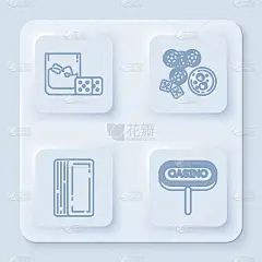 Set line Game dice and glass of whiskey with ice c