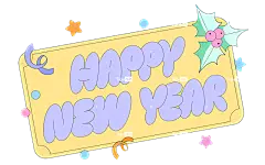 新年快乐-色彩缤纷的新年标志与五彩纸屑点