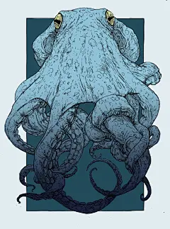 This may contain: an octopus with two eyes on it's face, sitting in front of a blue background