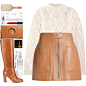 A fashion look from February 2018 featuring cable knit sweater, leather skirt and mid calf boots. Browse and shop related looks.