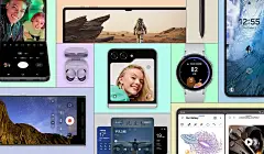 该视频首先展示了Galaxy Z Flip5的各种封面屏幕选项。Galaxy Z Flip5有多种不同壁纸和手机壳，包括来自三星生态之友的壁纸和手机壳。视频最后展示了各种Galaxy设备，以展示Galaxy连接体验。