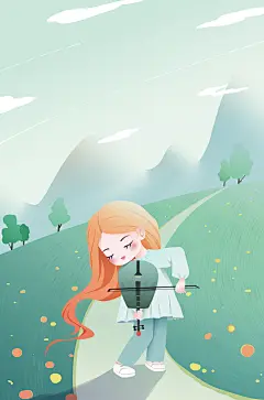 春游扁平风小女孩拉小提琴唱歌弹奏声乐人物插画