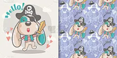 贺卡可爱卡通狗无缝图案