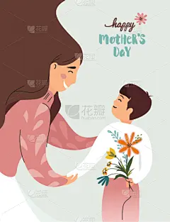 绘画插图,幸福,儿子,母亲,矢量,贺卡,家庭,花,收到,爱