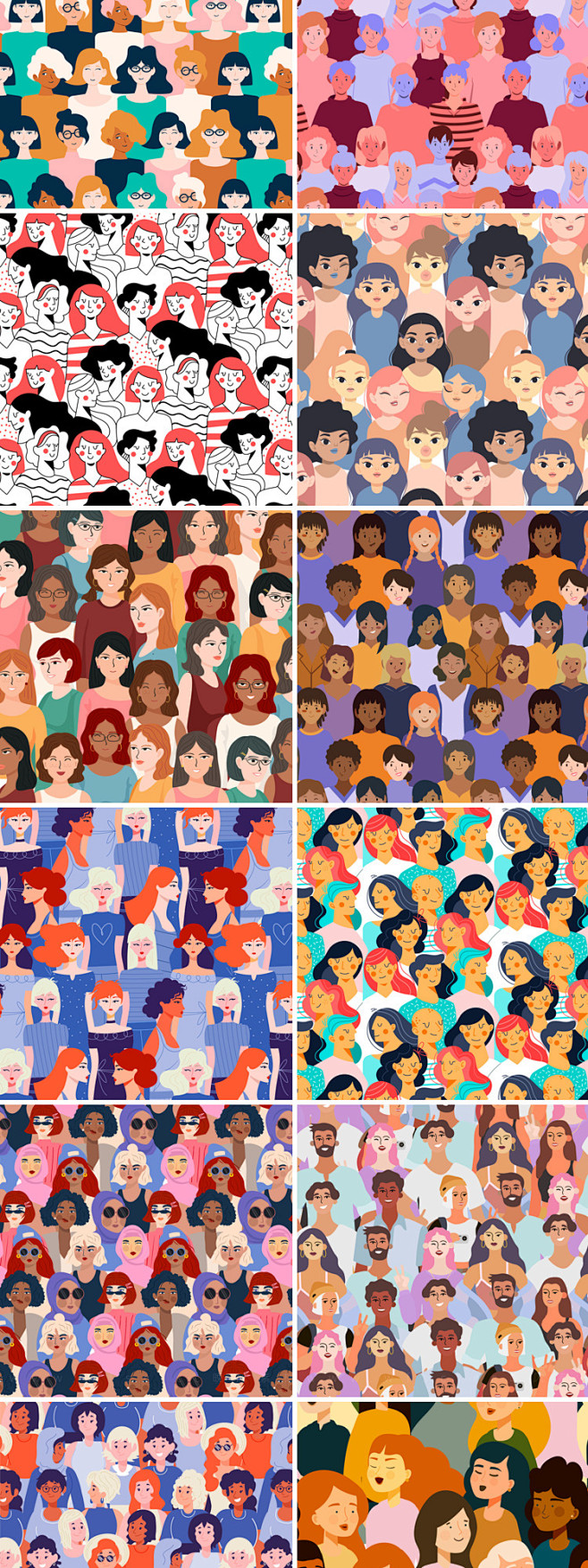 人群矢量图片人员众人很多人密集插画绘画卡...