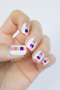 Color block nails - summer nails.  Click for manicure details.