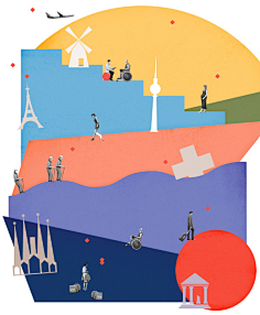 健康杂志所绘插画,主题为"health tourism",来一次全世界的健康旅程