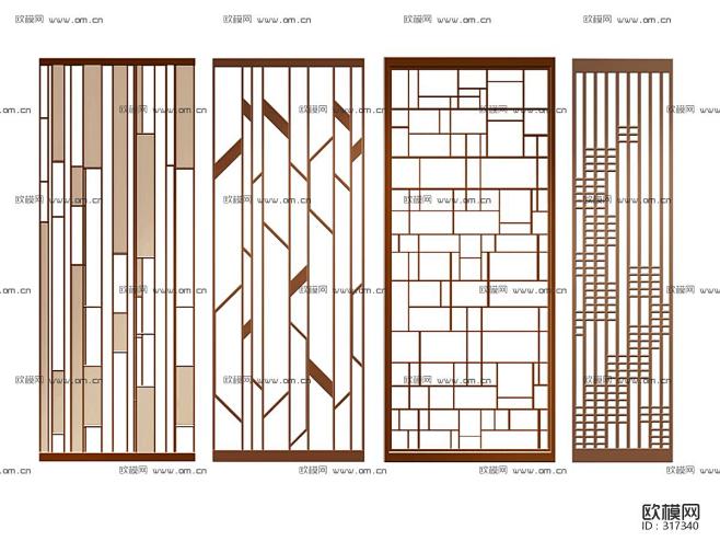 现代花格门窗屏风隔断组合3D模型