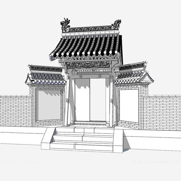 中国风古代门线稿