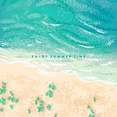 手绘夏天海滩大海插画背景矢量图设计素材