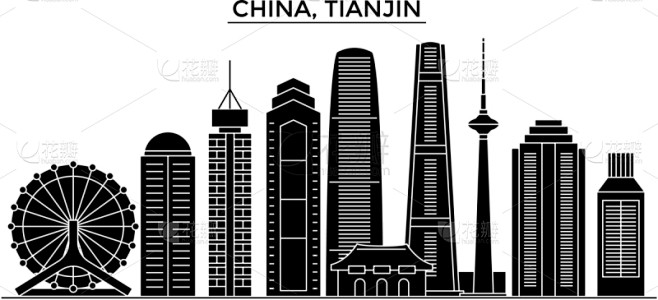建筑,天津市,城市天际线,亚洲,商务,摩天大楼,建筑业,矢量