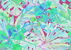 热带的模式。水彩画泰国棕榈，怪兽，木槿，香蕉树。