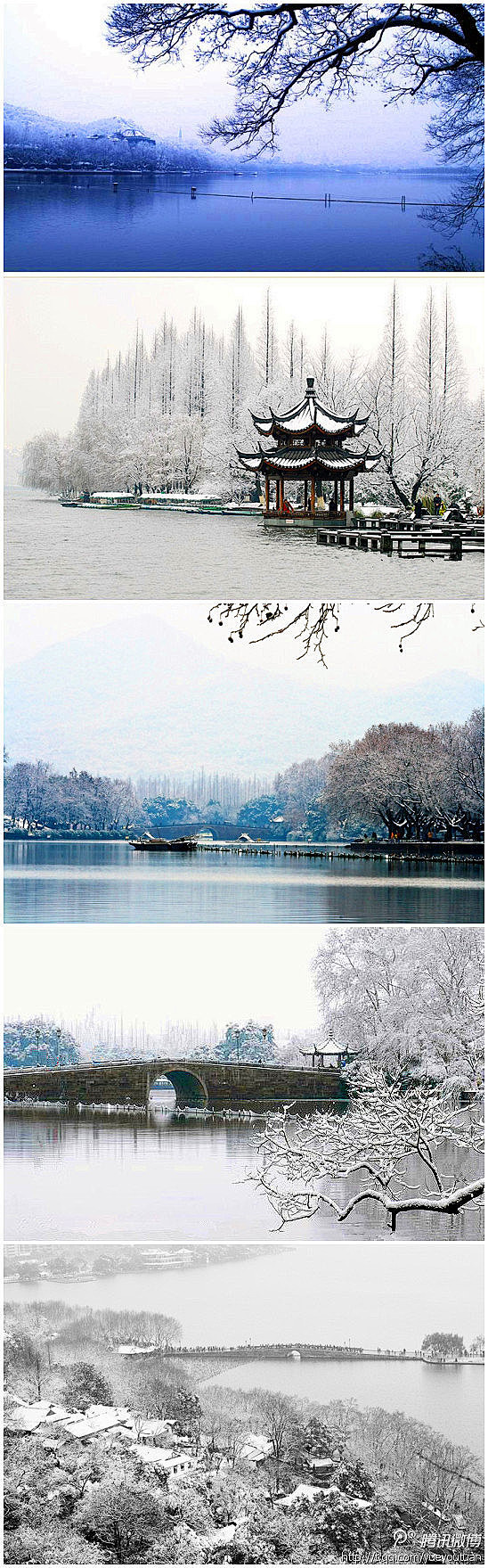 杭州西湖的雪景，天地茫茫一片纯白，说不出...