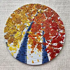 【油画风景】
秋季里的一抹黄~  
小清新插画超话#爱与艺术# ​​​​