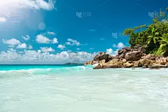 棕榈和热带海滩。度假度假旅游概念背景壁纸。海滩和大海。暑假旅游度假理念。鼓舞人心的热带景观