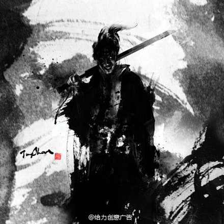 蓄势待发！水墨风与PS结合的武侠插画，来...