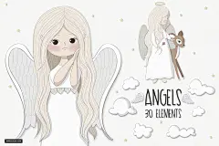 Little angels clipart 小天使剪贴画矢量高清素材 设计模板 