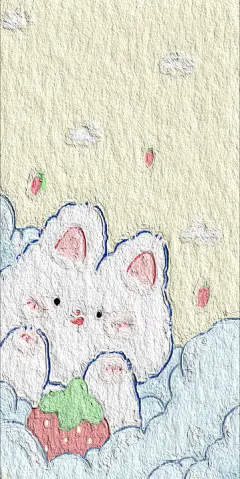 可爱壁纸、手机壁纸、小兔子、插画、云朵、胡萝卜、小清新、油画风格