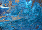 蓝色大理石花纹纹理。创意背景与抽象的油画画波