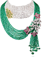 Zambian emerald, Mozambican ruby and diamond suit set in 18 carat yellow and white gold by Anmol Jewellers