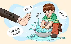 彩色卡通手绘提倡珍惜节约水资源小学生浪费水原创插画海报