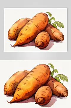 AI数字艺术手绘红薯番薯粗粮食物插画