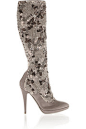 René Caovilla Embellished metallic suede knee boots