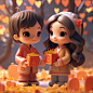 chinese traditional valentine’s day, popmart blindbox style, in the style of piaxr, disney, c4d, blender, ocrendering, couple with Asia look, black hair, charming eyes, smile face, happiness, traditional avenue, soft lighting, pastel color  --style raw


