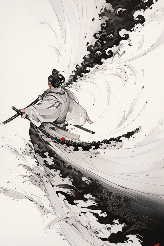 古风少年水墨武侠剑客插画