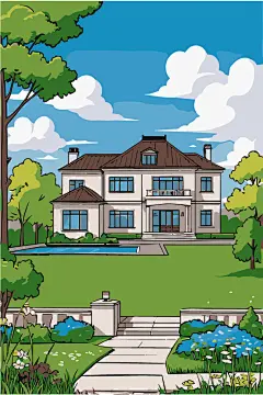 手绘卡通别墅插画