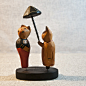 zakka 杂货 复古做旧可爱夫妻猫木雕摆件 北欧原木动物雕刻 礼品