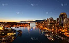 温哥华,夜晚,贝立德街大桥,桨叉架船,水,水平画幅,无人,曙暮光,建筑外部,户外