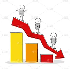 手绘插图与减少柱图和卡通人物。向量。