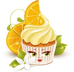 浪漫唯美新鲜清新水果甜橙奶油纸杯蛋糕卡通人物表情水彩手绘插画