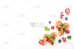 夏天,华夫饼干,早餐,浆果,自制的,薄荷,多样,与众不同,庆祝,构图