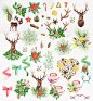 cm050淡雅水彩手绘圣诞节花环麋鹿节日丝带装饰高清PNG免扣素材-淘宝网