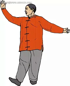 手绘穿橙色衣服练武的男人插画|橙色衣服|卡通画|练武|男人|生活百科|矢量素材|手绘|武术