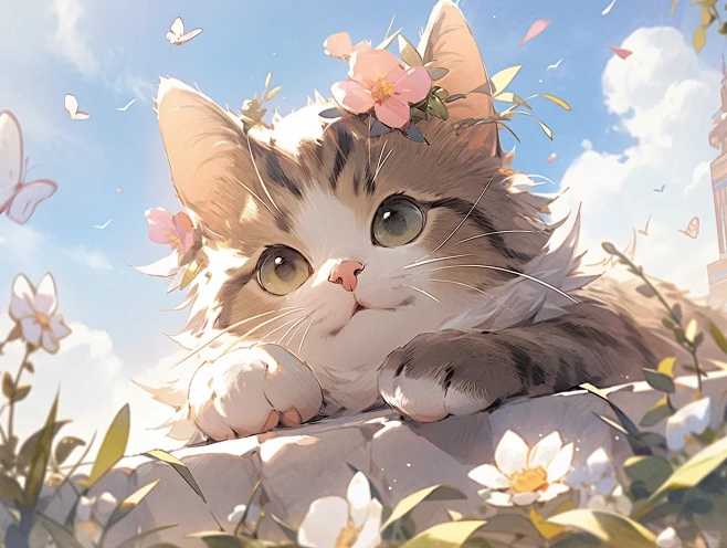 插画设计｜萌猫与花