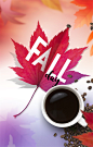 FALL秋叶枫叶咖啡咖啡豆叶子创意设计海报