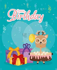 幸福,生日卡,蛋糕,白昼,华丽的,概念,欢乐,驯鹿,庆祝,享乐