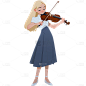 三八妇女节插画卡通感职业女性人物小提琴手元素素材