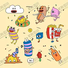 卡通人物形象头像插画矢量表情包 【酷图网】卡通形象,头像,表情包,吉祥物,插画,矢量,食物,沙滩,