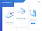 Medical app start page blue isometric medical illustrations ui