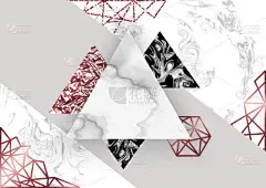 大理石的玫瑰背景，以时尚简约的几何风格，与石、 铝箔、 闪光、 金属纹理、 三角形、 海报、 邀请、