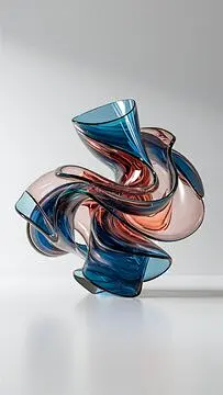 点击来源直接获取大图文件 |3D 渲染，白色背景上孤立的抽象玻璃波浪形状。现代简约壁纸